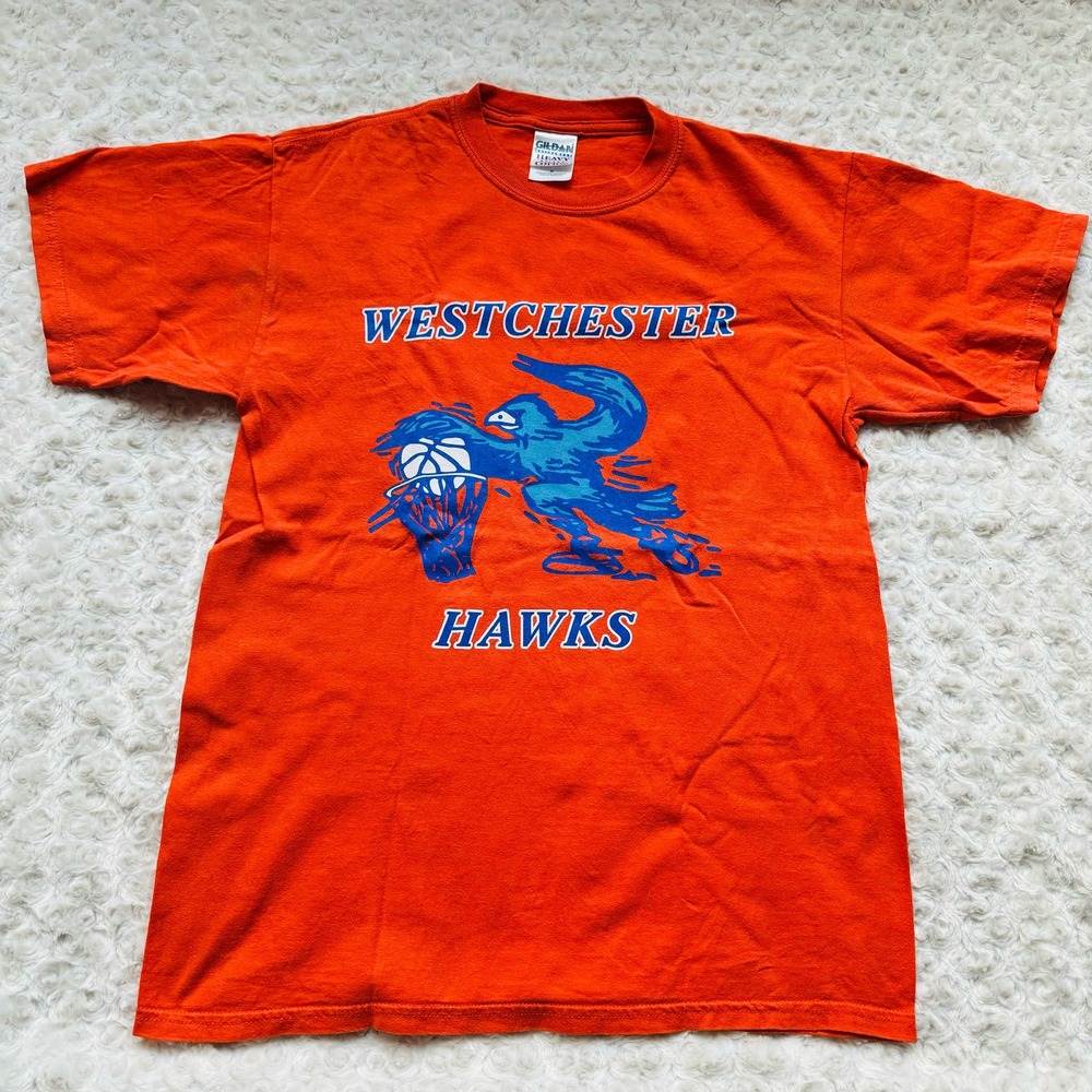 Gildan Heavy Weight Cotton Orange Blue Hawks Basketball T Shirt Sz Medium